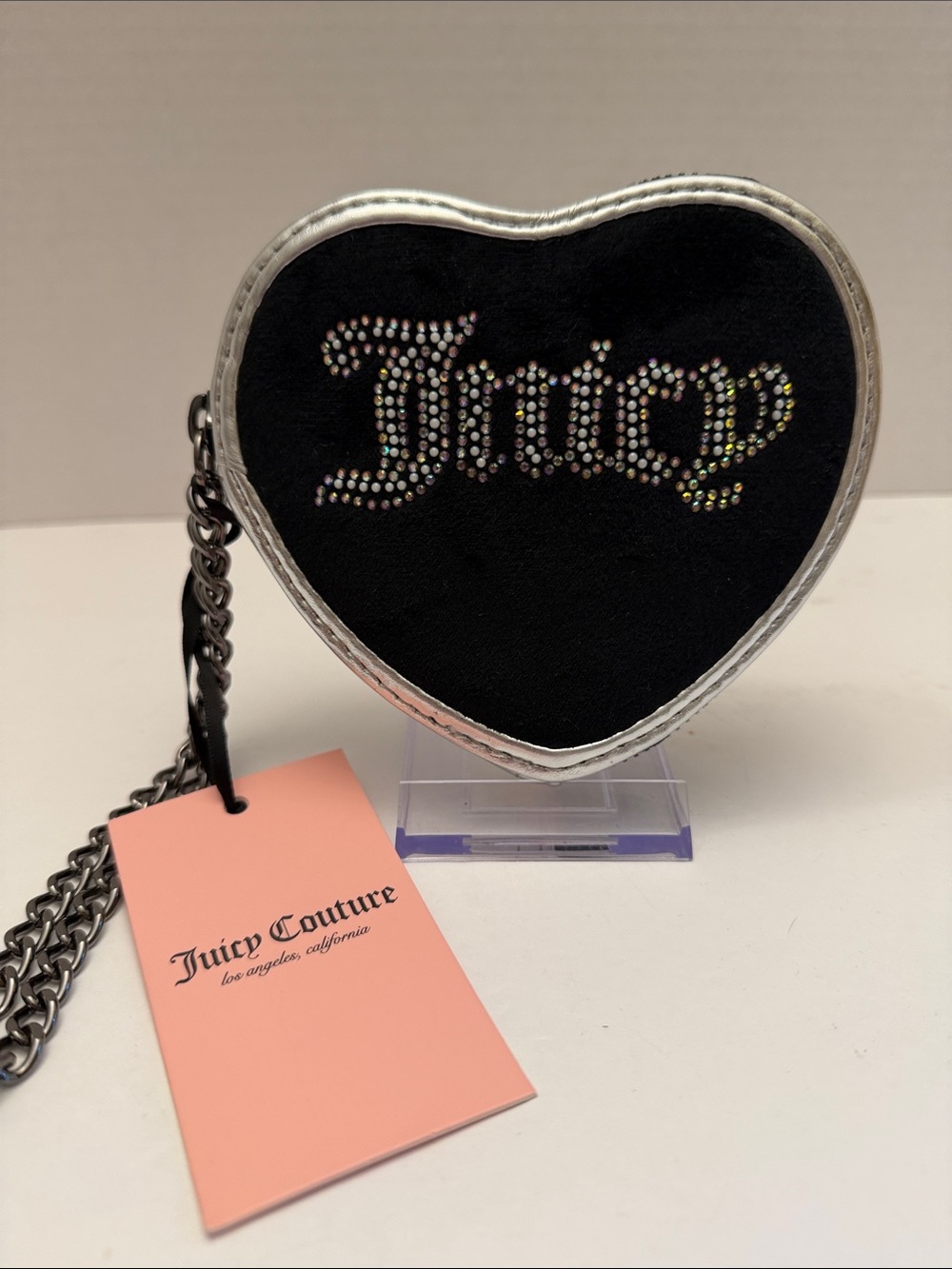 Juicy Couture Black Heart Mini Crossbody with Rhinestone Logo